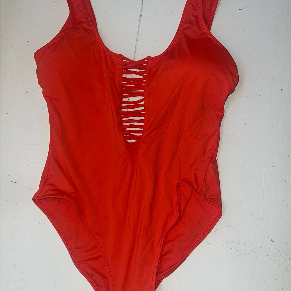 Red One-Piece Swimsuit with Cutout Design